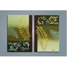 Модульная картина из 2 секций: золотые листья, выполненная маслом на холсте